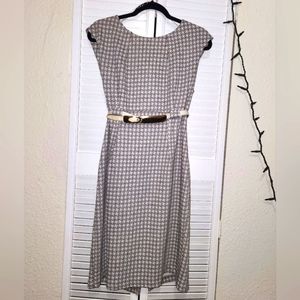 CONNECTED Apparel Star Checkerd Tan & White Sheath 50s Styled Midi Office Dress